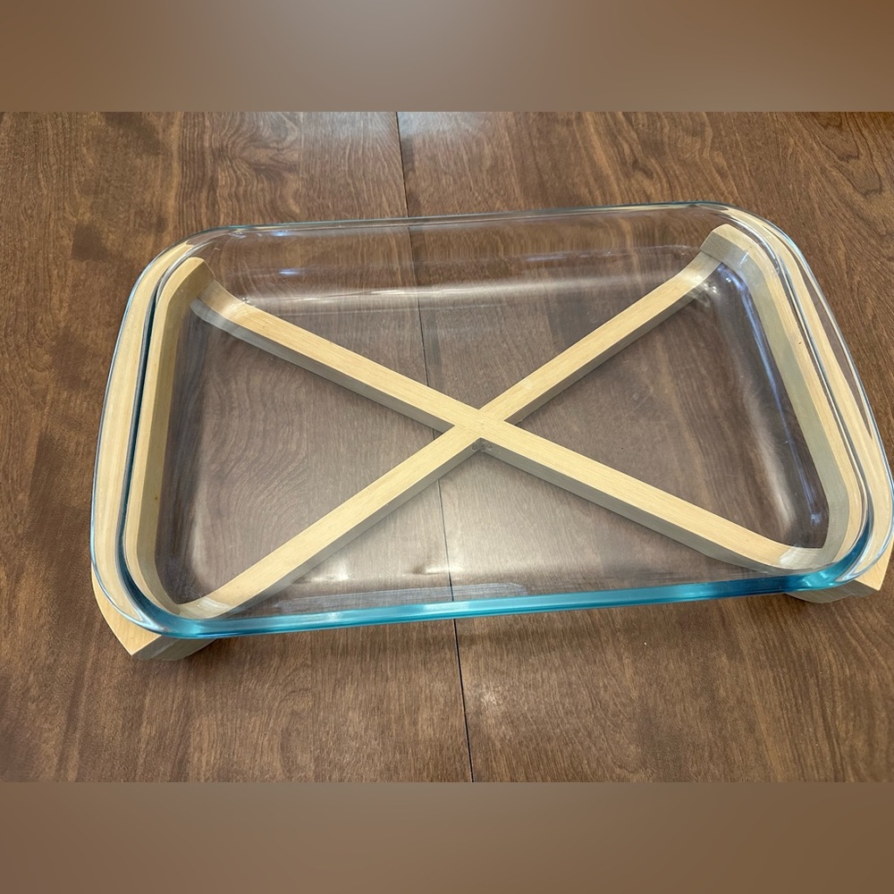 MCM Teakwood Dish Holder & Marinex 15.5”x9.25”x2” Baking Dish Mid Century Modern